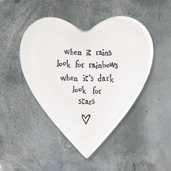 Porcelain Heart Coaster - 'When It Rains'