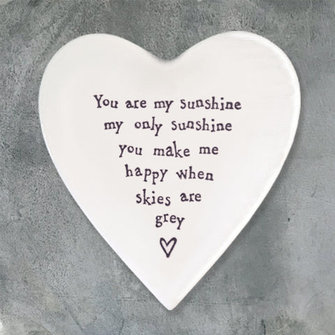 Porcelain Heart Coaster - 'You Are My Sunshine'