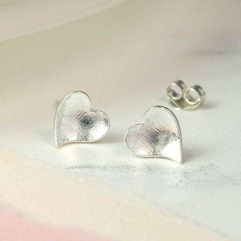 Tiny Sterling Silver Heart Outline Stud Earrings | Lisa Angel