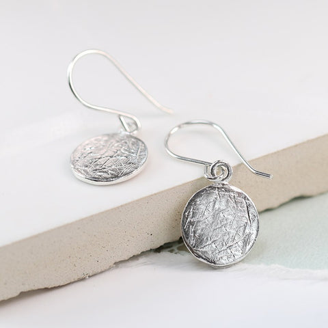 Silver Scratched Disc Earrings