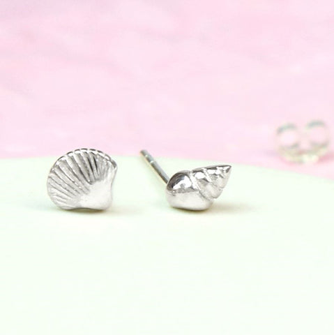Silver Mismatched Shell Stud Earrings
